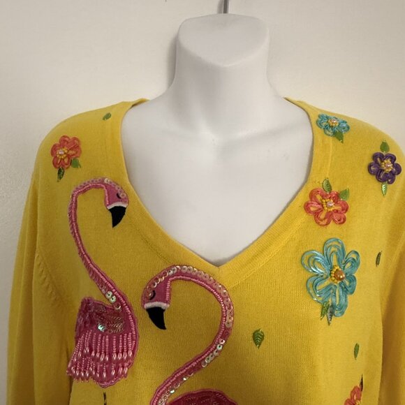 Vintage Jack B. Quick Flamingo Sweater | 90s Novelty Knit | Beaded | Size L - Picture 6 of 10